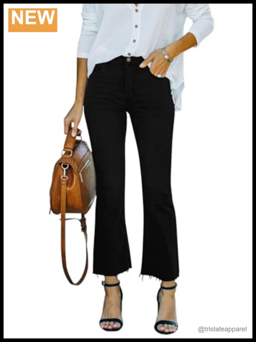 Women's High Rise Cropped Flare Jeans Stretch Denim Raw Hem